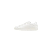Armani Exchange white polyester low-top sneaker featuring white leather and a clean minimalist design with rubber sole