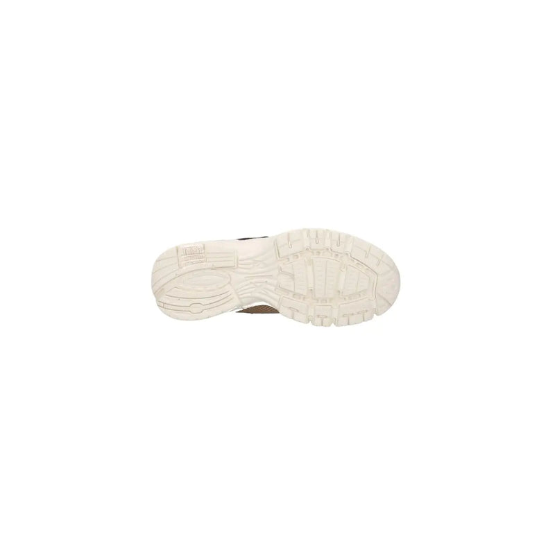 Back view of Armani Exchange women beige leather sneakers featuring a white rubber sole with textured tread and subtle branding