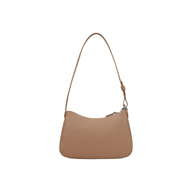 Armani Exchange women beige shoulder bag in textured leather with slender strap and silver-toned zipper polyester w30x h18cm