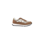 Armani Exchange women beige textile sneakers tan and beige low-top with white ax logo in mesh and suede materials