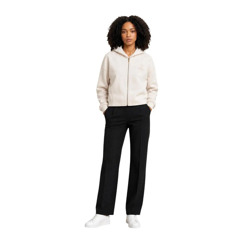 Armani Exchange women beige zip sweatshirt hoodie in cream color with subtle chest logo for casual wear