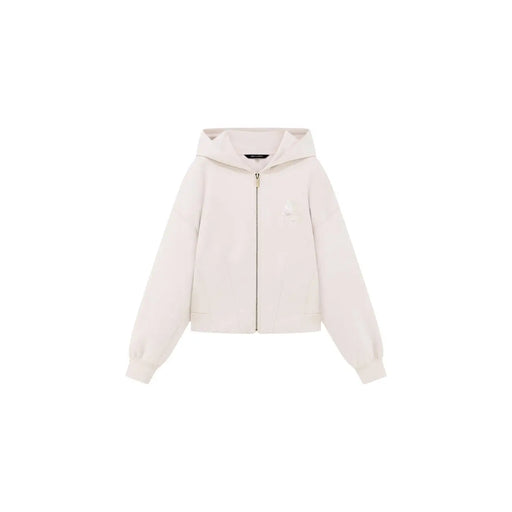 Armani Exchange Sweat à capuche zippé beige pour femme, en tissu couleur crème avec logo discret brodé sur la poitrine