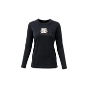 Armani Exchange T-shirt noir en coton pour femme, col rond, manches longues et logo blanc sur la poitrine