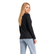 Armani Exchange t-shirt noir en coton à manches longues pour femme top avec une coupe ajustée simple et un col rond