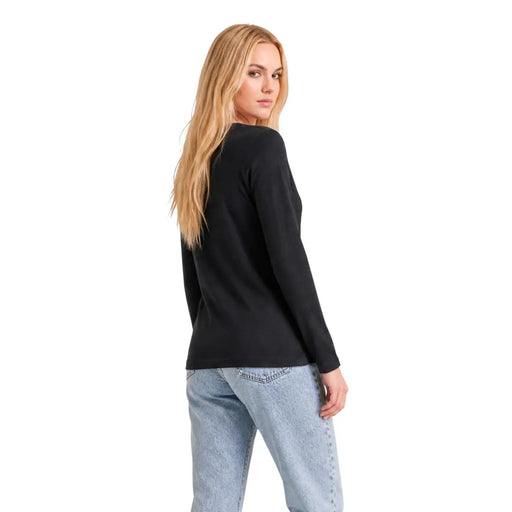 Armani Exchange t-shirt noir en coton à manches longues pour femme top avec une coupe ajustée simple et un col rond