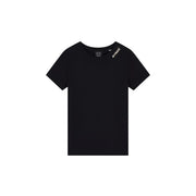 Armani Exchange women black cotton short-sleeved t shirt with white logo detailing on shoulder and neckline