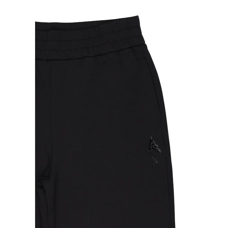 Armani Exchange Pantalon de sport noir en coton pour femme, orné d'un logo discret et scintillant brodé sur la cuisse.