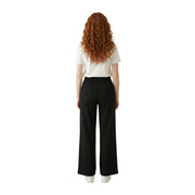 Armani Exchange Pantalon noir en coton pour femme, taille haute, jambes larges et coupe droite élégante