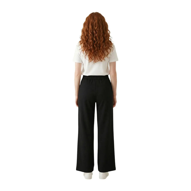 Armani Exchange Pantalon noir en coton pour femme, taille haute, jambes larges et coupe droite élégante