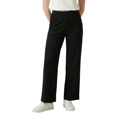 Armani Exchange Pantalon large en coton noir pour femme, coupe moderne et élégante, détails de coutures latérales subtils.