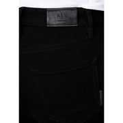 Vue arrière de Armani Exchange Jean en denim noir pour femme avec un écusson logo arx en cuir texturé et tissu en coton mélangé