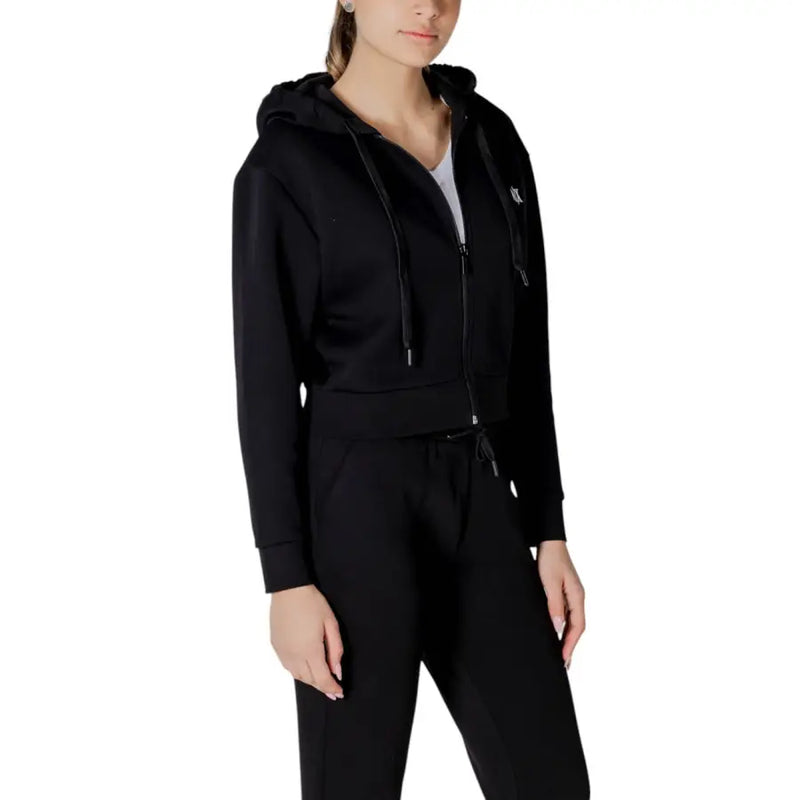 Armani Exchange womens black cropped zip-up hooded sweatshirt with matching sweatpants