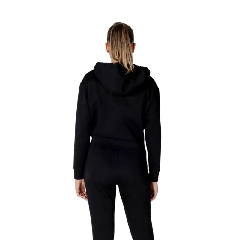 Armani Exchange women black hooded zip sweatshirt with long sleeves and relaxed fit in soft fabric