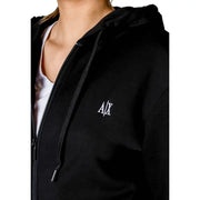 Armani Exchange women black zip-up hoodie with white embroidered a x logo on chest in cotton blend fabric