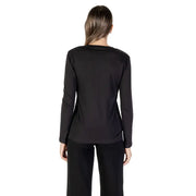 Armani exchange women black long sleeve round neck fitted cotton t shirt with a simple silhouette