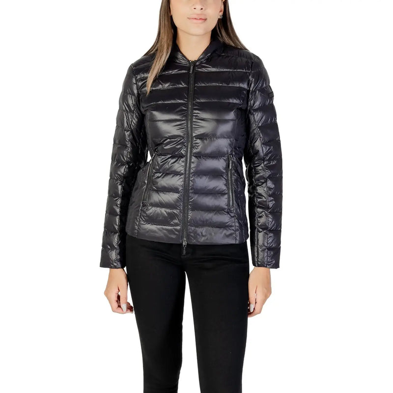 Armani Exchange Doudoune matelassée noire pour femme, en polyamide brillant et imperméable, avec fermeture éclair sur le devant