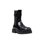 Armani Exchange womens black patent leather ankle boots with ribbed sole