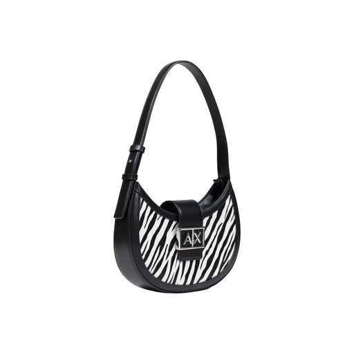 Armani Exchange Sac à main noir en polyester pour femme, imprimé zèbre noir et blanc, style hobo, avec bandoulière en cuir et fermoir hache.