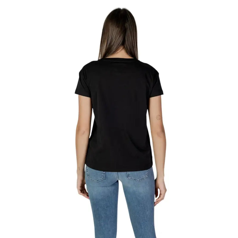 Armani Exchange T-shirt noir à manches courtes et col rond pour femme, en coton doux au design simple