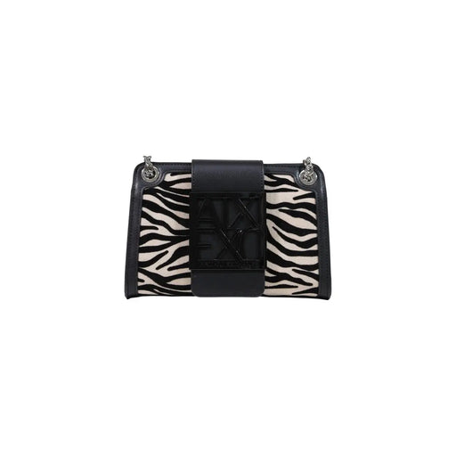 Armani Exchange Sac bandoulière noir pour femme, en polyester imprimé zèbre, avec rabat en cuir noir orné du logo