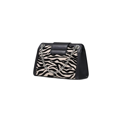 Armani Exchange Sac bandoulière noir pour femme, pochette en polyester imprimé zèbre et bandoulière chaîne argentée, largeur 20 cm.