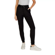 Armani Exchange Pantalon de jogging noir pour femme avec taille élastiquée à cordon et poches latérales en dentelle sur le devant