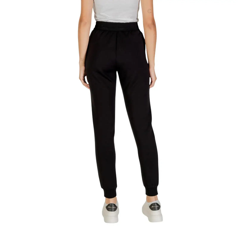 Armani Exchange Pantalon de jogging noir pour femme, avec taille élastique, ourlets côtelés et poches avant en dentelle.