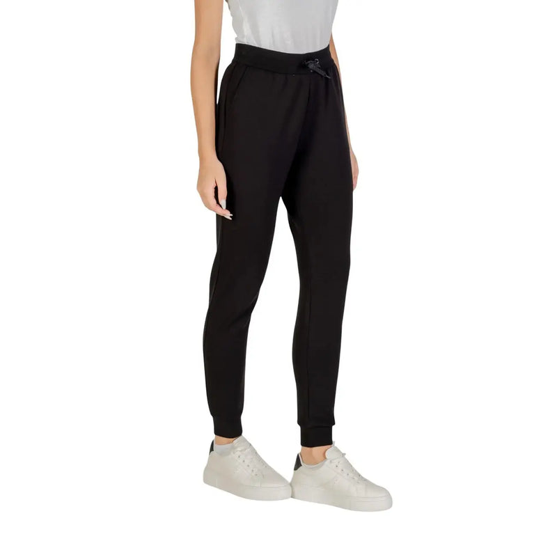 Armani Exchange Pantalon de jogging noir pour femme, avec taille élastiquée à cordon, ourlets côtelés et poches avant en dentelle.