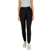 Armani exchange Pantalon de jogging noir pour femme, avec taille élastiquée à cordon, ourlets côtelés et poches avant en dentelle.