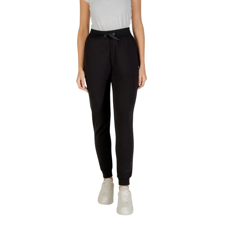 Armani exchange Pantalon de jogging noir pour femme, avec taille élastiquée à cordon, ourlets côtelés et poches avant en dentelle.