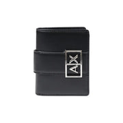 Armani Exchange Portefeuille femme en cuir noir avec poches et boucle logo hache argentée 11 x 9 x 3 cm