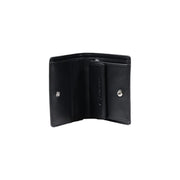 Armani Exchange Portefeuille trois volets en cuir noir pour femme, avec boutons-pression argentés et logo en relief sur le rabat intérieur