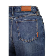 coton bleu foncé Armani Exchange Jean femme dévoilant l'arrière avec un écusson de marque en cuir marron brodé a/x