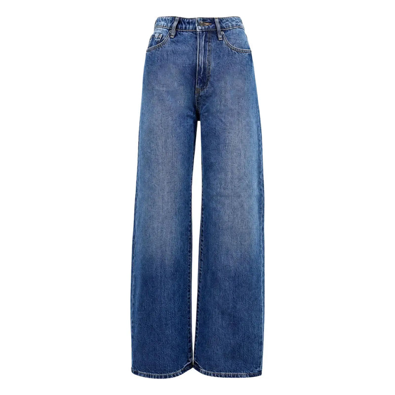 Armani Exchange Jean en coton bleu pour femme, délavage moyen, taille haute et jambes larges