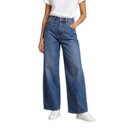 Armani Exchange Jean en coton bleu pour femme, taille haute et coupe large, orné de surpiqûres classiques.