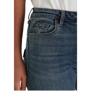 vue arrière de armani exchange Jean en denim stretch bleu foncé pour femme, à cinq poches et logo brodé