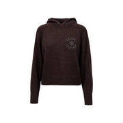 Armani Exchange women brown cotton cropped hoodie with ribbed cuffs hem and subtle embroidered logo on chest