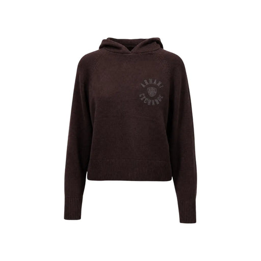 Armani Exchange Sweat à capuche court en coton marron pour femme, avec poignets et ourlet côtelés et logo brodé discret sur la poitrine