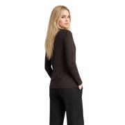 Armani Exchange women brown cotton long sleeve top with crew neckline and subtle seam detailing