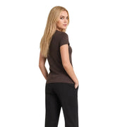 Armani Exchange T-shirt ajusté en coton marron à manches courtes pour femme top avec un col rond et une silhouette élégante