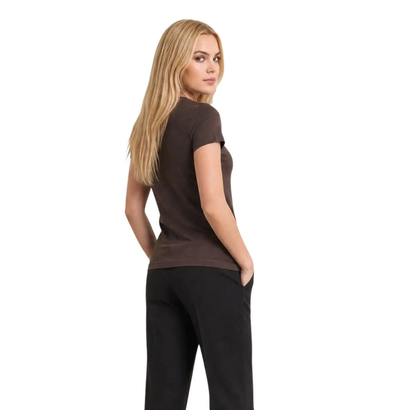 Armani Exchange T-shirt ajusté en coton marron à manches courtes pour femme top avec un col rond et une silhouette élégante