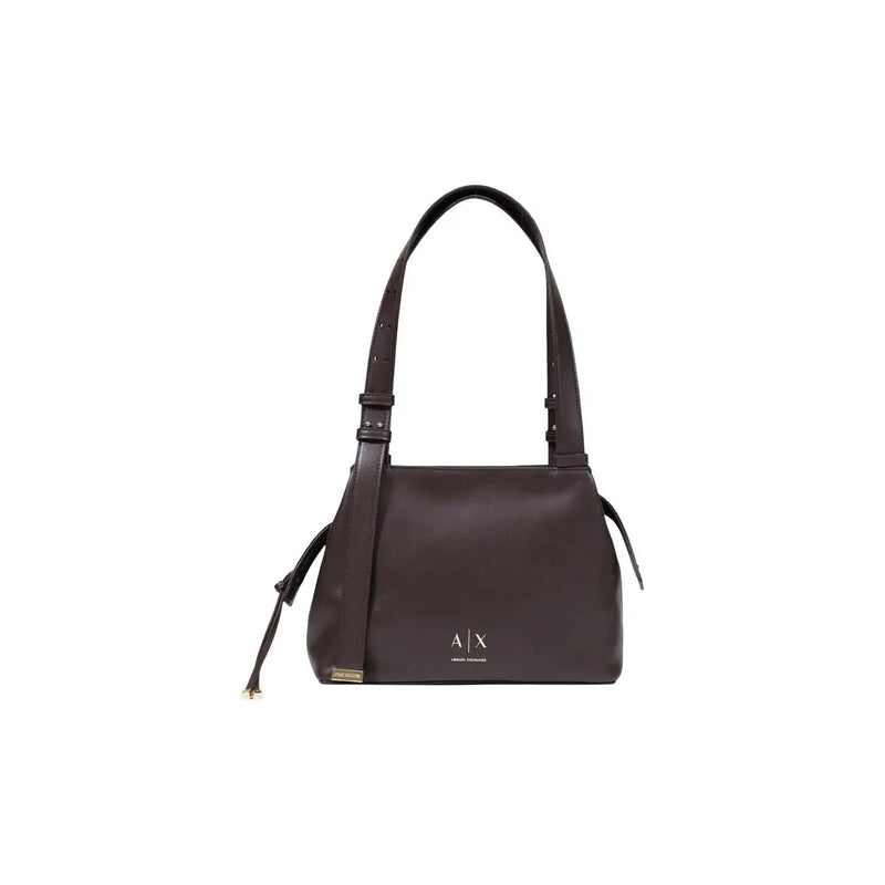 Armani Exchange women brown polyester shoulder bag with dark brown leather and ajx logo in sleek minimalist design