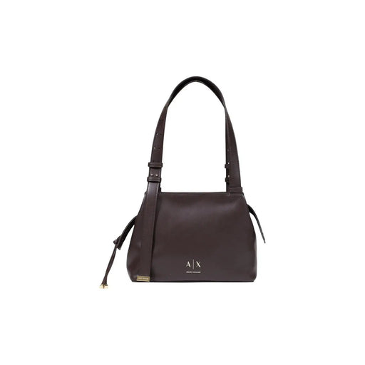 Armani Exchange Sac bandoulière femme en polyester marron avec cuir marron foncé et logo AJX, au design minimaliste et élégant.