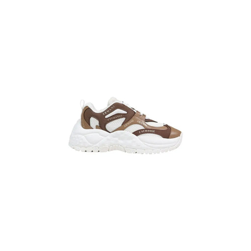 Armani Exchange Baskets montantes marron et blanches pour femmes, avec empiècements en mesh et synthétique, en mélange de polyester.