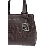 Dark brown leather tote bag with embossed Armani Exchange logo and silver-tone metal clasp 24 cm polyester handbag
