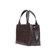 Dark brown leather tote bag with embossed repeating logo pattern from Armani Exchange women brown polyester handbag 24 cm