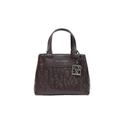 Armani Exchange women brown polyester handbag 24 cm with dark brown leather and embossed logo pattern and silver-tone clasp