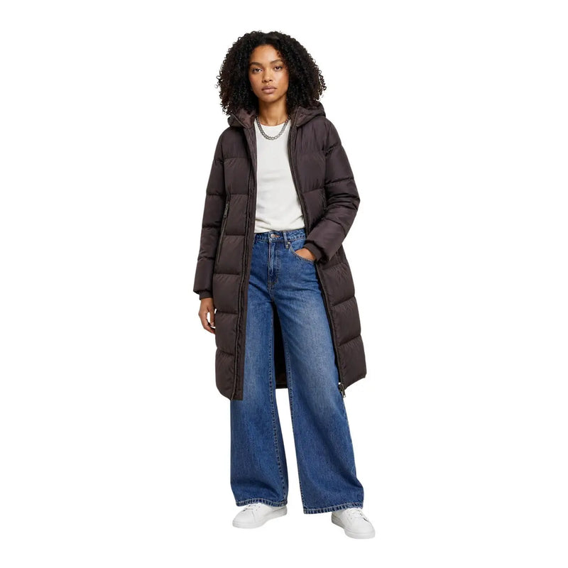 Armani Exchange Doudoune matelassée marron pour femme, avec capuche et fermeture éclair sur le devant, idéale par temps froid.