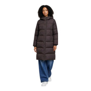 Armani Exchange Doudoune marron pour femme avec capuche matelassée gris foncé et fermeture éclair sur le devant