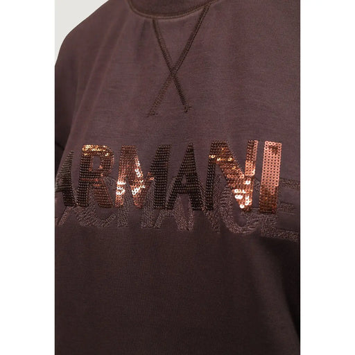 brun foncé armani exchange Sweat-shirt femme en viscose mélangée orné de sequins audacieux armani exchange logo en or rose et noir
